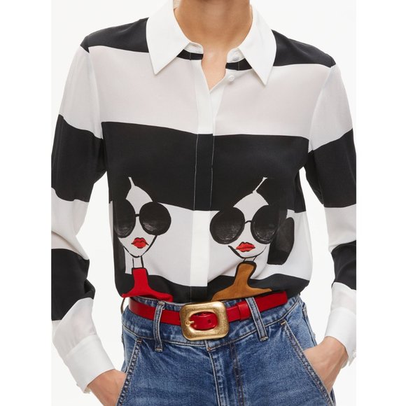 Alice Olivia Willa Silk Shirt with Stace Face Motif BNWT - Picture 3 of 7